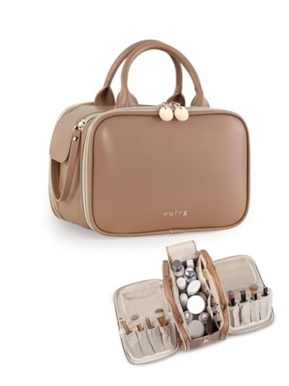 Large Capacity Makeup Bag Waterproof Travel Cosmetic Organizer Brush Holder Case